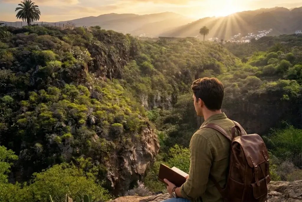 A traveller admiring the Barranco de la Cruz – La Quinta – Tenerife
