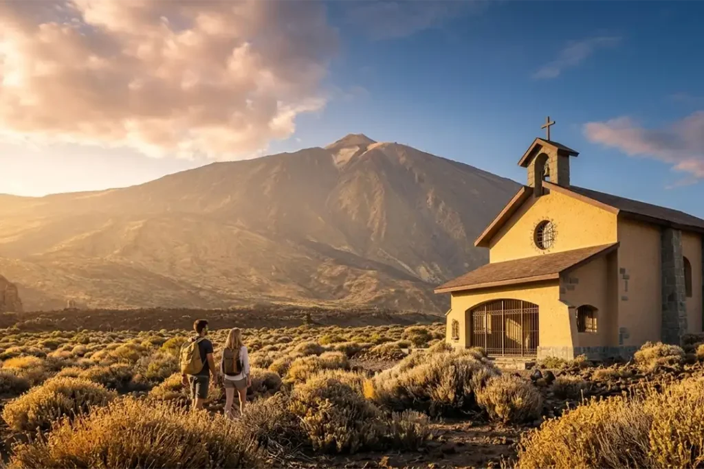 A couple in the chapel at Teide National Park, Tenerife