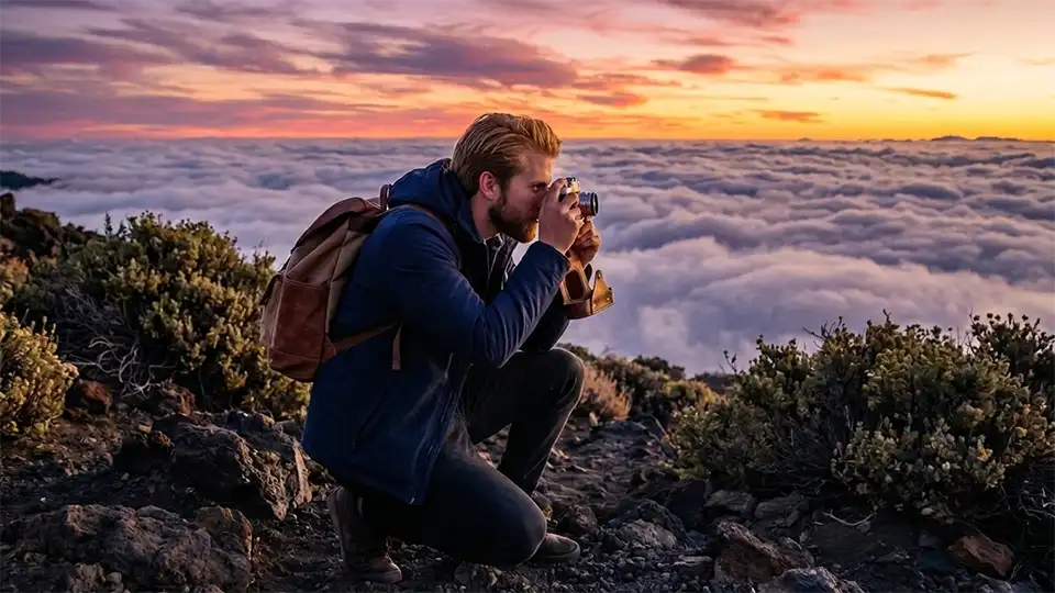 Lukas fotografiert das Wolkenmeer im Teide-Nationalpark